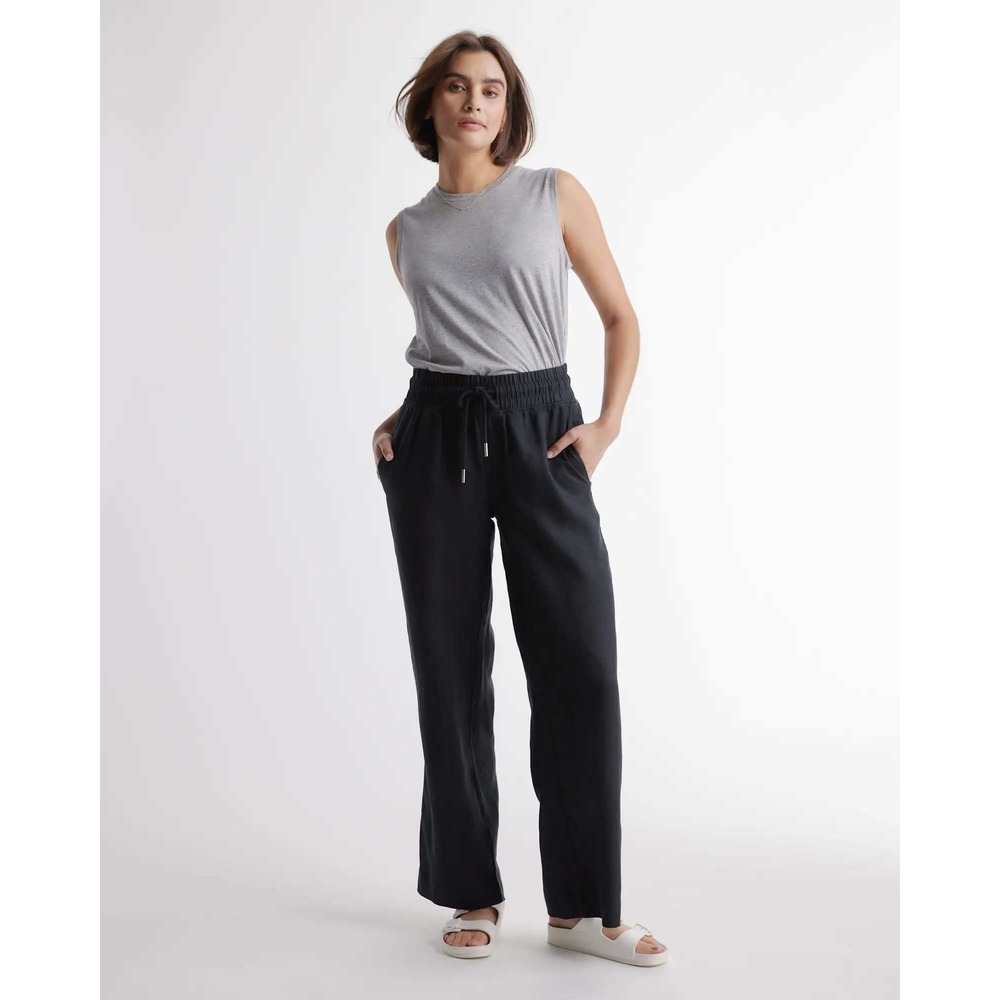 Quince Black European Linen Wide Leg Pants Smocked Waist 1X NWT